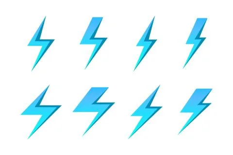 Set of blue vector lightnings isolated over white background Stock Illustration