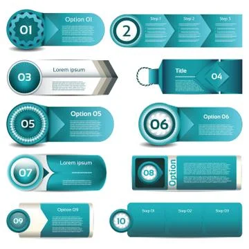 Set of blue vector progress, version, step icons. eps 10 Stock Illustration