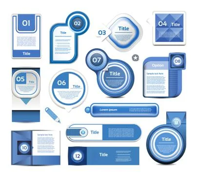 Set of blue vector progress, version, step icons. eps 10 Stock Illustration