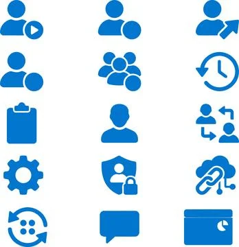 Set of Blue Vector User Interface Icons Representing Digital Management and.. Stock Illustration