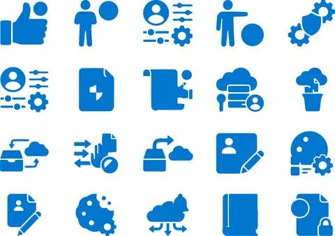 Set of Blue Vector User Interface Icons Representing Data and Technology Stock Illustration