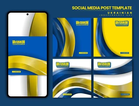 Set of blue yellow carousel post for social media campaign with waving 3d g.. Stock Illustration
