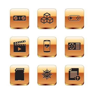 Set Bluetooth speakers, SD card, UV protection, Smartphone with heart rate Stock Illustration