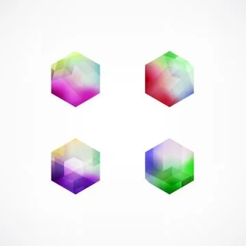 Set of blur bokeh multicolor shapes. Trendy polygonal icons and logotypes. Bu Stock Illustration