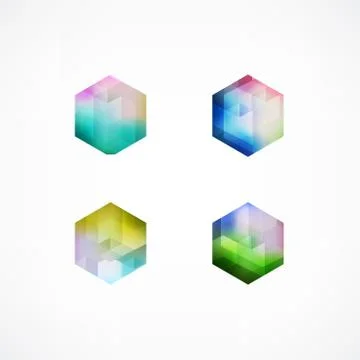 Set of blur bokeh multicolor shapes. Trendy polygonal icons and logotypes. Bu Stock Illustration