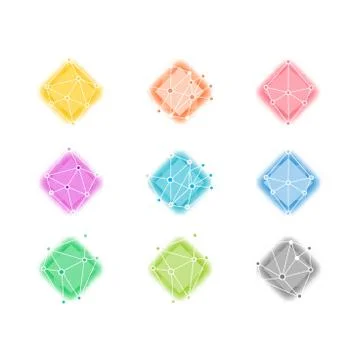 Set of blur bokeh multicolor shapes. Trendy polygonal icons and logotypes. Bu Stock Illustration