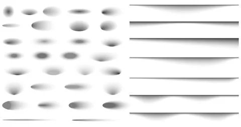 Set of blurred drop shadows and horizontal shadow elements isolated on white  Stock Illustration