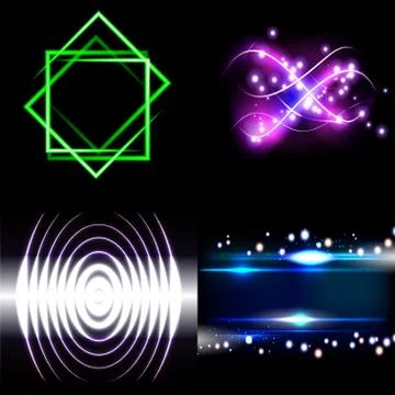 Set of Blurry abstract lines. Light effect. Sparkle background. Vector Illustrazione stock