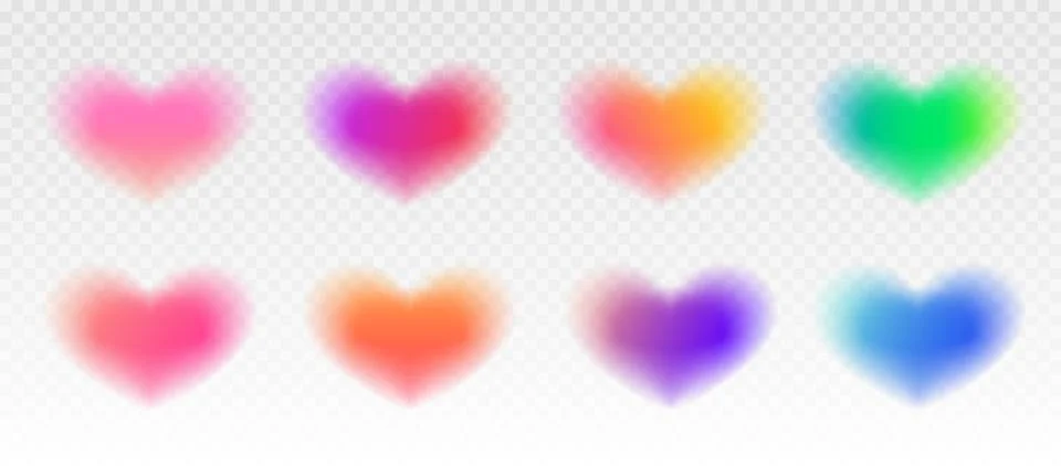 Set of blurry gradient hearts. Stock Illustration