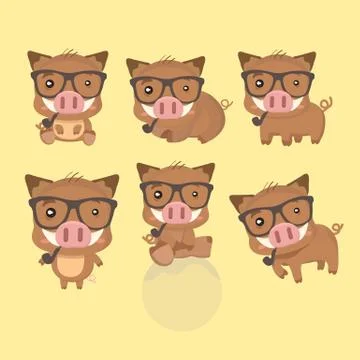 A set of boar vector illustration flat design. Stock Illustration
