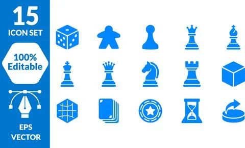 Set of board game and chess piece flat blue vector icons for design and ent.. Stock Illustration