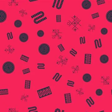 Set Board game, , Checker chips and Tic tac toe on seamless pattern. Vector Illustrazione stock