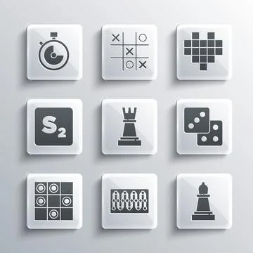 Set Board game, Chess, Game dice, of checkers, Bingo, Stopwatch and Pixel hearts Stock-Illustration