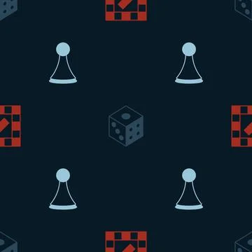 Set Board game, Game dice and Chip for board on seamless pattern. Vector Stock Illustration