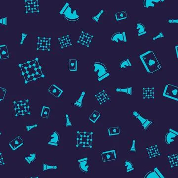 Set Board game, Playing cards, Chess and on seamless pattern. Vector Stock Illustration