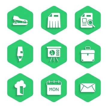 Set Board with graph, Calendar, Mail and e-mail, Briefcase, Cloud database,.. Stockillustratie