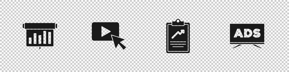 Set Board with graph chart, Advertising, Clipboard and icon. Vector Illustrazione stock