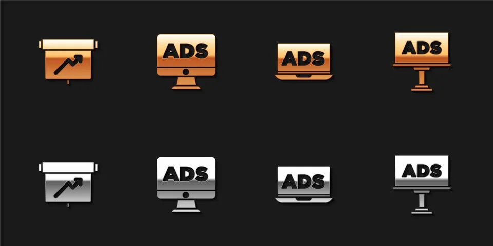 Set Board with graph chart, Advertising, and icon. Vector Stock Illustration