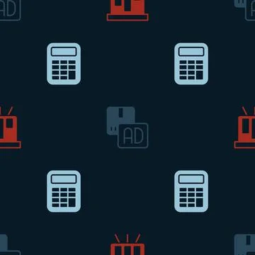 Set Board with graph chart, Advertising and Calculator on seamless pattern Illustrazione stock