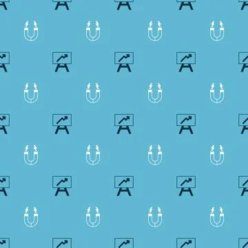 Set Board with graph chart and Magnet on seamless pattern. Vector Stock Illustration