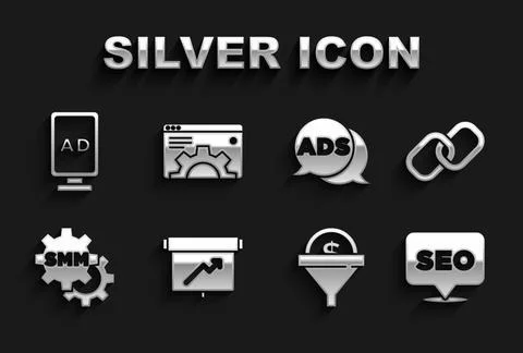 Set Board with graph chart, Chain link, SEO optimization, Lead management, So Stock Illustration