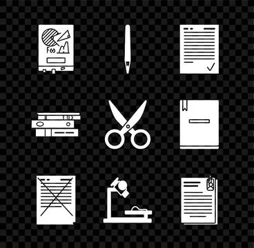 Set Board with graph chart, Pen, Exam sheet check mark, paper incorrect ans.. Illustrazione stock