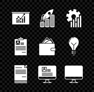 Set Board with graph chart, Rocket flying up on coins growth, Pie infographic Illustrazione stock