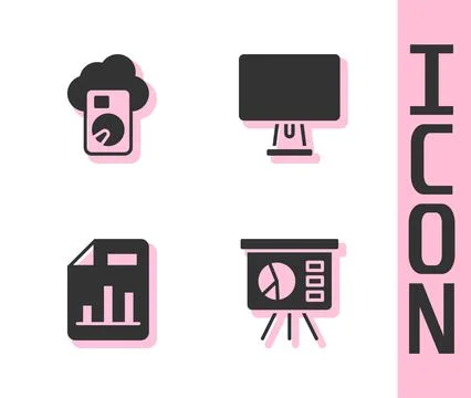 Set Board with graph, Cloud database, Document chart and Computer monitor i.. Stock Illustration