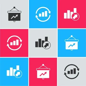 Set Board with graph, Graph chart infographic and Financial growth icon. Vector Stock Illustration