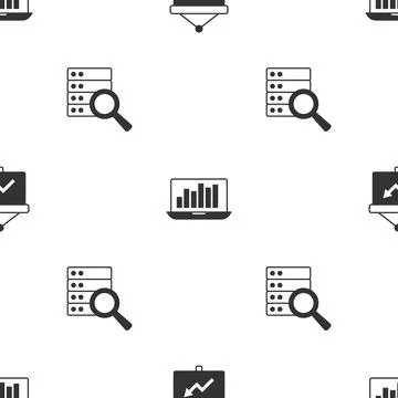Set Board with graph, Laptop chart and Server on seamless pattern. Vector Illustrazione stock