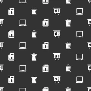 Set Board with graph, Laptop, Document chart and Trash can on seamless pattern Stock-Illustration