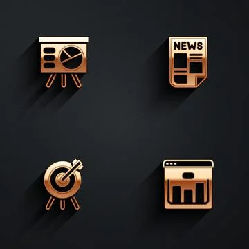 Set Board with graph, News, Target financial goal and Browser stocks market icon Stock Illustration