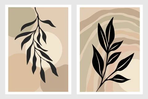 Set of Boho aesthetic abstract botanical wall arts. Stock Illustration
