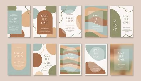 Set of Boho Arch vintage Wedding Invitation Terraccota Rust Beige with Abstra Stock Illustration