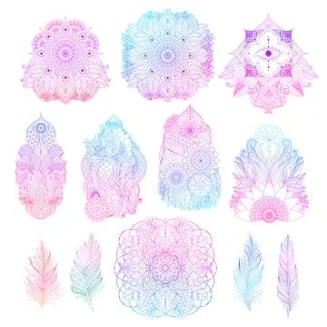 Set of boho floral design elements Illustrazione stock