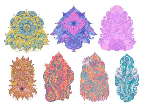 Set of boho floral design elements Illustrazione stock