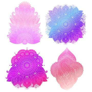 Set of boho floral design elements Asian Indian art Illustrazione stock