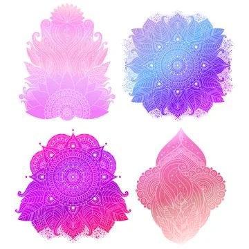 Set of boho floral design elements Asian Indian art Illustrazione stock