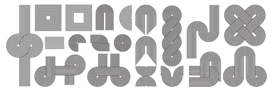 Set of boho zen arch line stripes. Vector elements in trendy boho aesthetic. イラスト素材