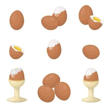 A set of boiled chicken eggs. The eggs are peeled and in the shell, on a stan Stock Illustration