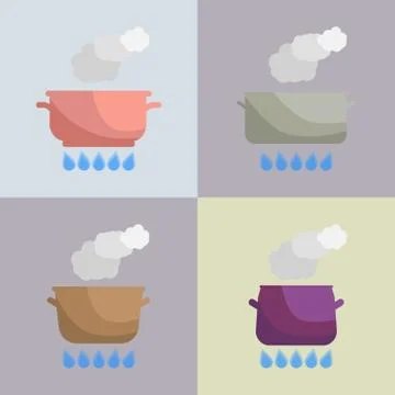 Set of boiling pot on the gas Stock Illustration