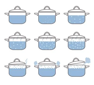 Set of boiling saucepan. Stock Illustration