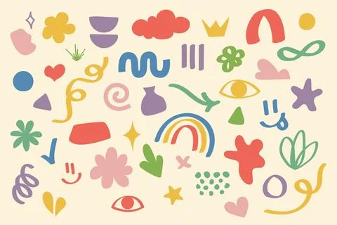 Set of bold abstract objects element. hand drawn doodles. Stock Illustration