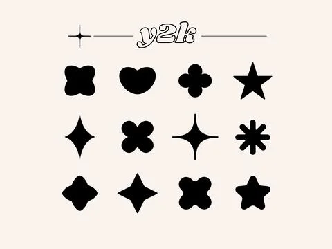 Set of bold design elements in trendy y2k minimalist aesthetic style. Flowers イラスト素材