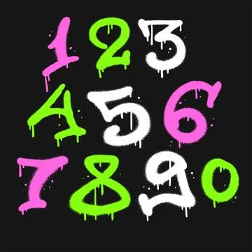 Set of bold hand drawn grunge neon colored numbers. Urban graffiti dirty Stock Illustration