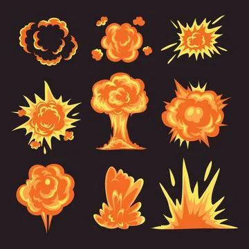 Set of Bomb Explode Collection, Smoke Explosion Effect Transition Cartoon. .. Stock Illustration