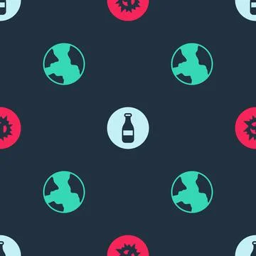 Set Bomb explosion, Bottle and Worldwide on seamless pattern. Vector 스톡 일러스트
