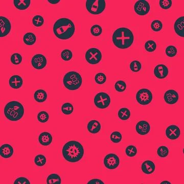 Set Bomb explosion, Bottle, Leaf Eco symbol and X Mark, Cross in circle on se Stock Illustration