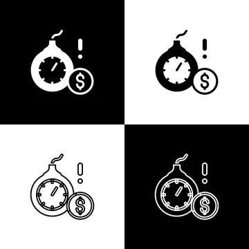 Set Bomb with a explosive burning fuse and the dollar currency icon isolate.. Stock Illustration