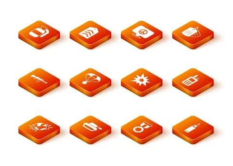 Set Bomb explosive planet earth, Military tank, Submachine gun, Parachute イラスト素材